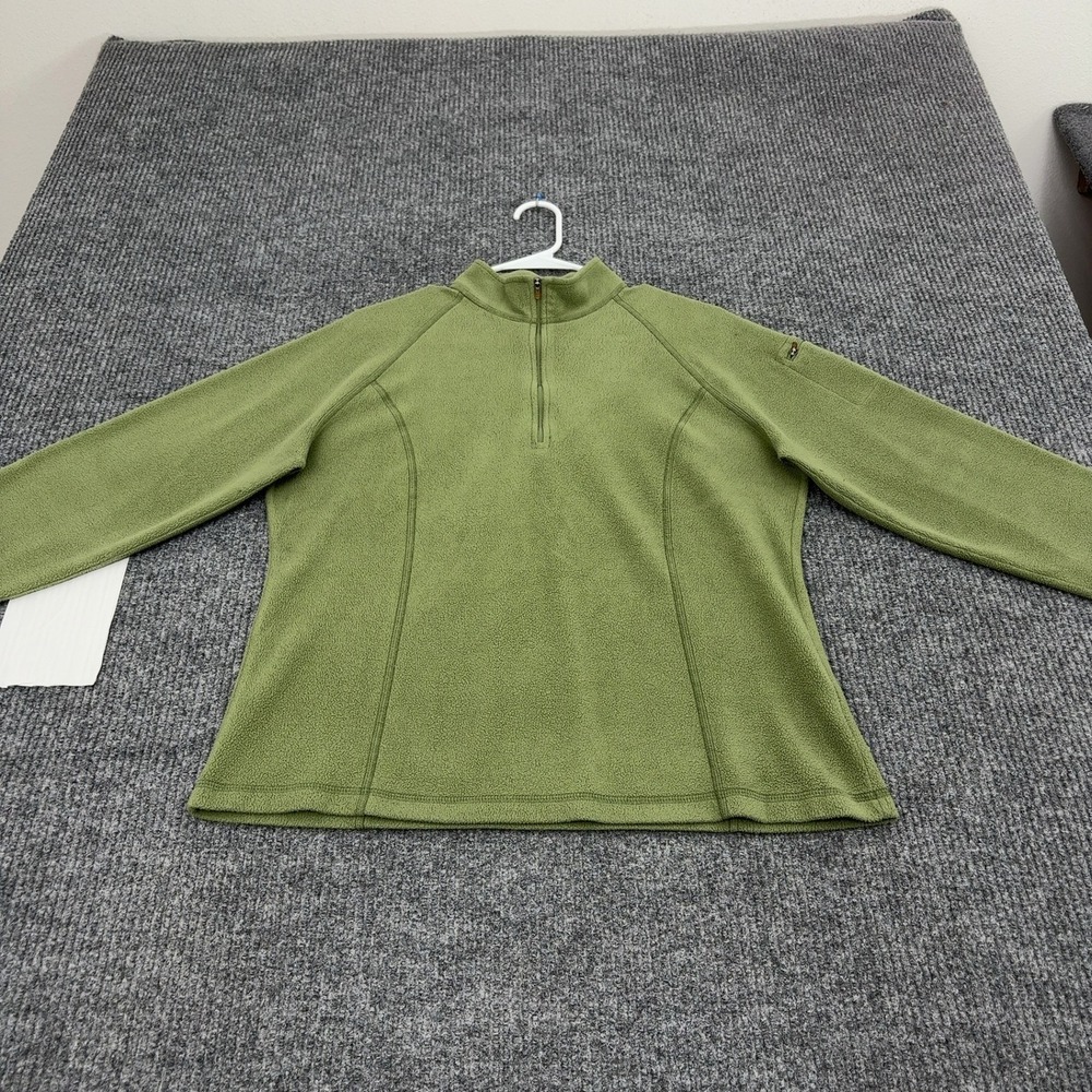 LL Bean Fleece Pullover Womens L Green Polyester Quarter Zip Outdoor Casual